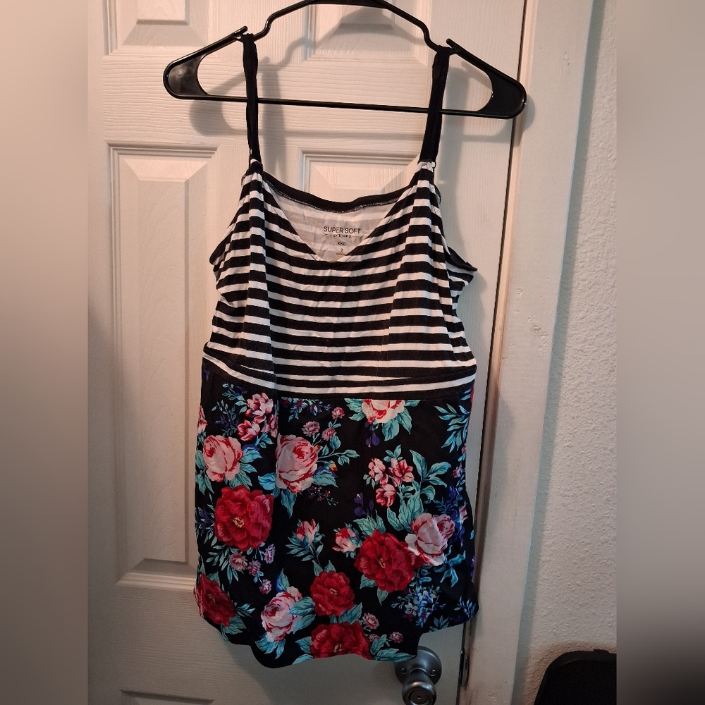 torrid Black and White Striped Floral Print Tank Top